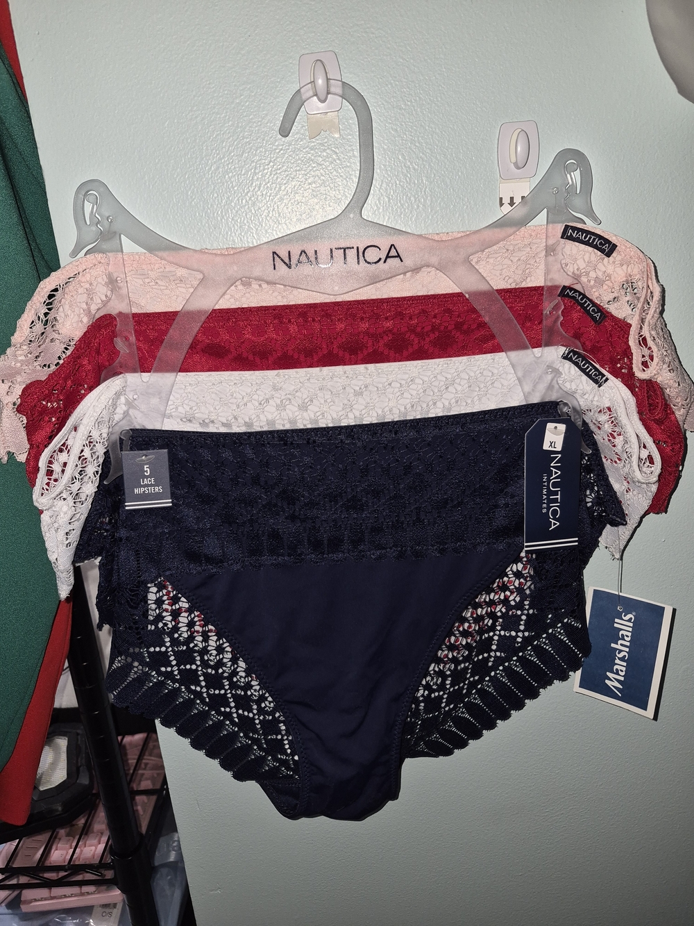 Nautica Lace Hipster Panties 4-Pack in Navy, Red, Blush